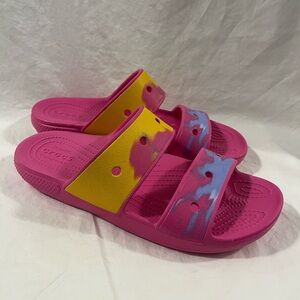 CROCS Pink and Yellow Sandals Vibrant Slip-On Comfort